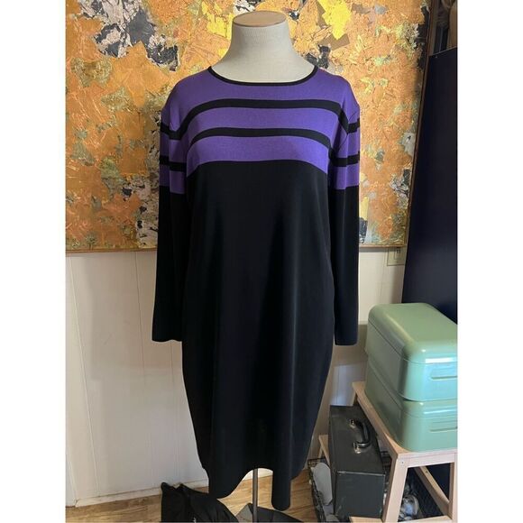Exclusively Misook Woman Plus Size Black Sheath Dress W/Purple Stripes Size 2X - Picture 1 of 7